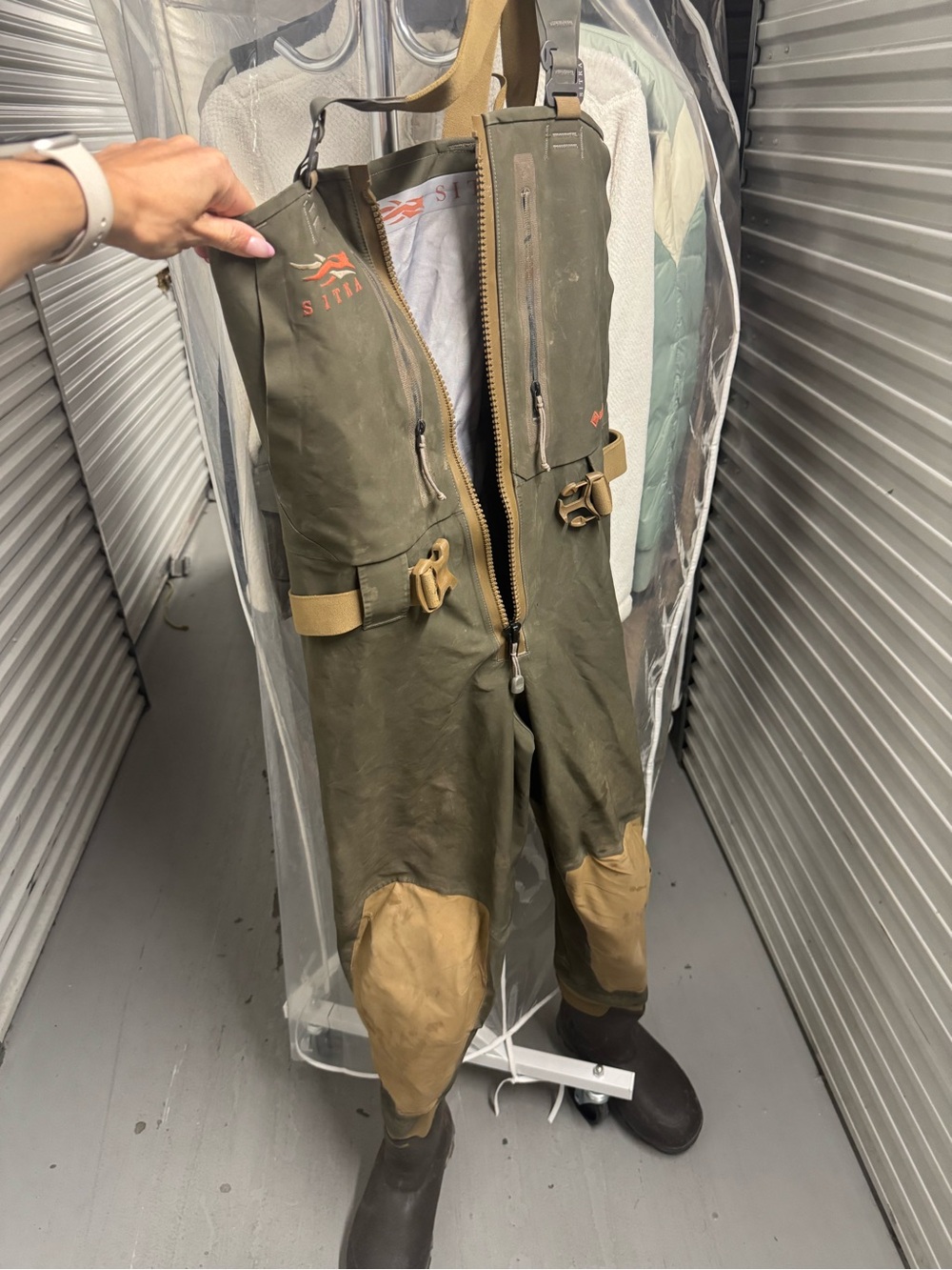 Sitka Men's Olive Green Chest Waders with Tan Reinforced Knees
